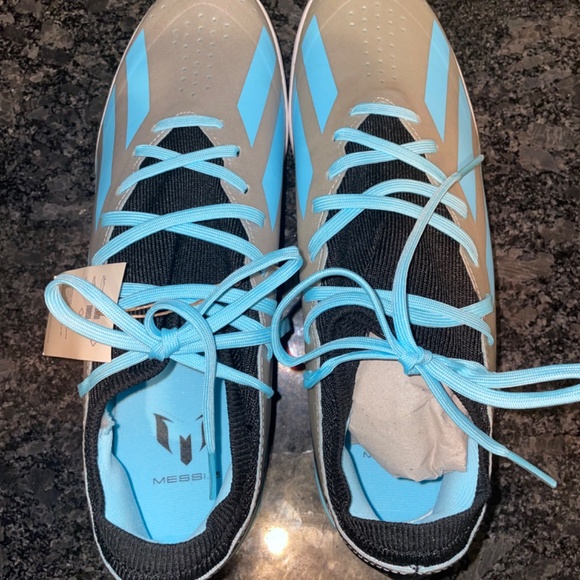 Adidas X Crazyfast Messi.3 Mens Indoor Soccer Sneakers Silver & Blue Size 11 - Picture 3 of 9
